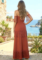 Halter Fringe Maxi Dress Rust