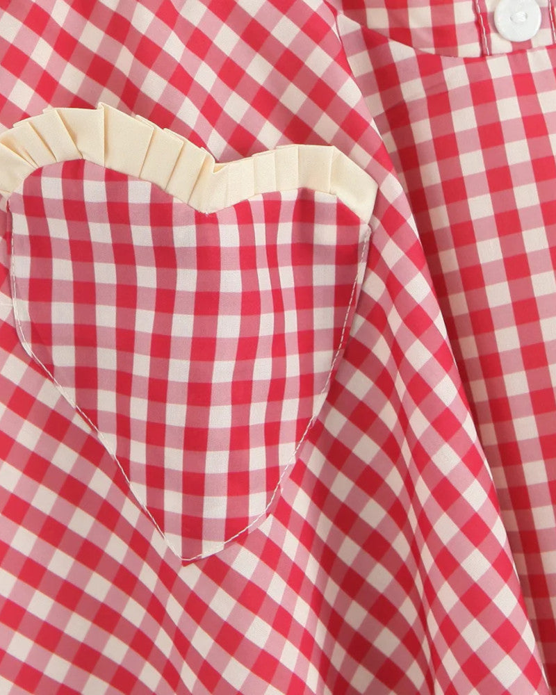 Halter Gingham Ruffle Skater Dress Red