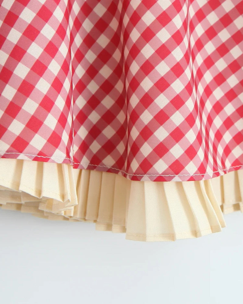 Halter Gingham Ruffle Skater Dress Red