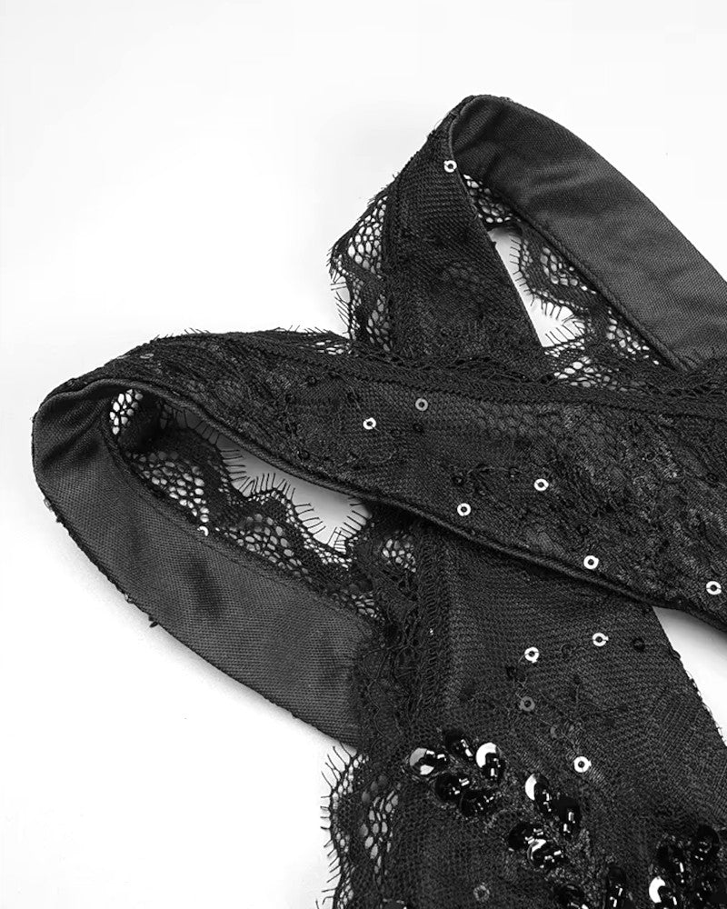 Halter Sequined Lace Corset Maxi Dress Black