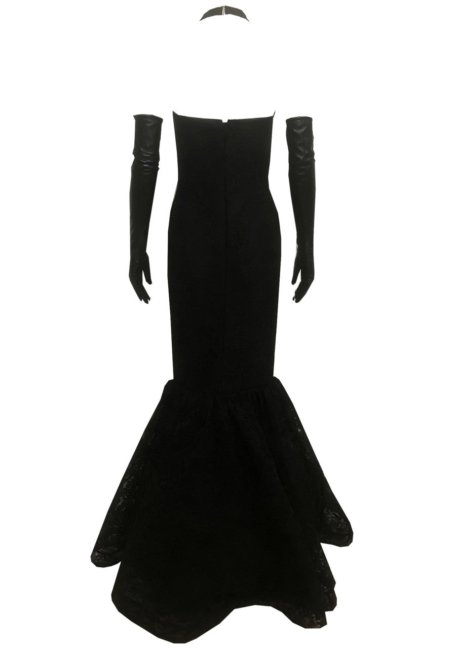 Halter Lace Insert Mermaid Maxi Dress Black