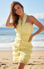 Halter Lace Ruffle Dress Yellow
