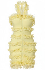 Halter Lace Ruffle Dress Yellow