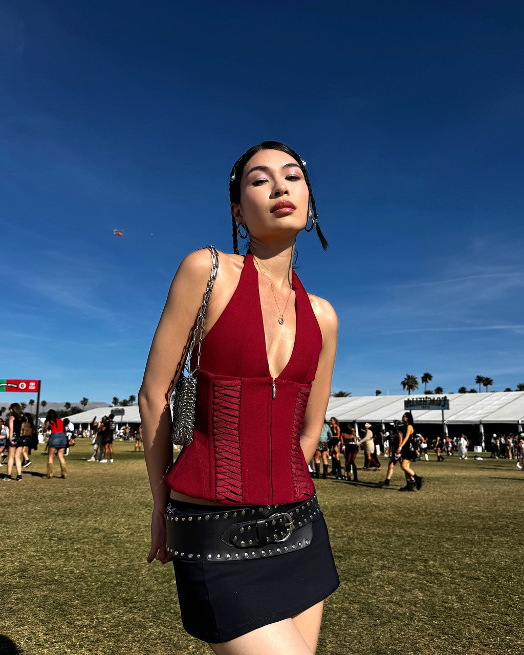 Halter Lace Up Corset Top Red