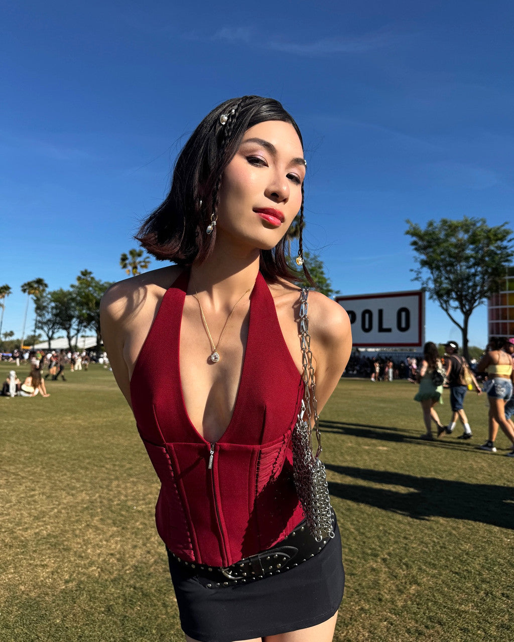 Halter Lace Up Corset Top Red