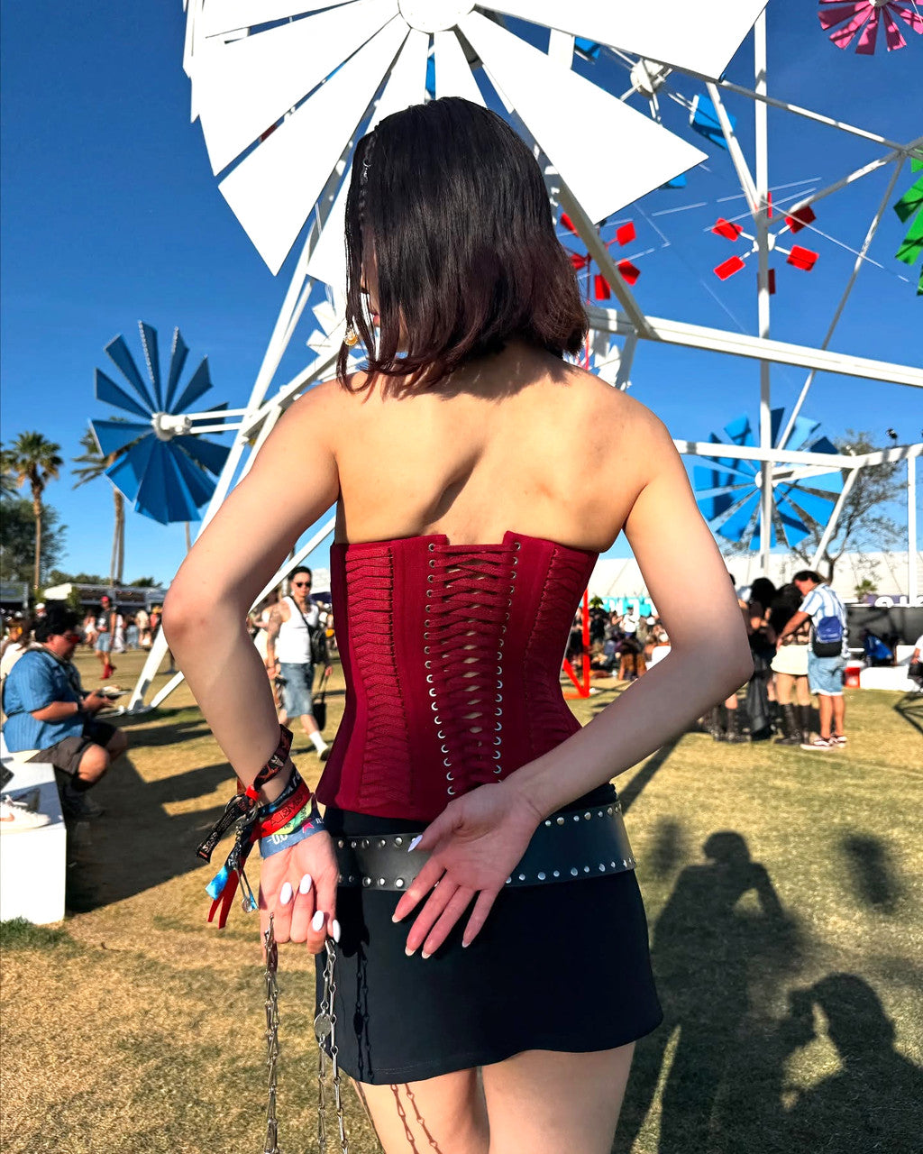 Halter Lace Up Corset Top Red