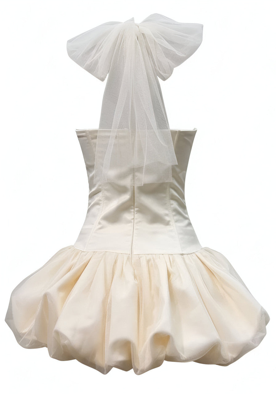Halter Lace Up Detail Bubble Dress Ivory