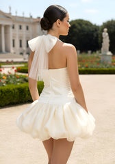 Halter Lace Up Detail Bubble Dress Ivory