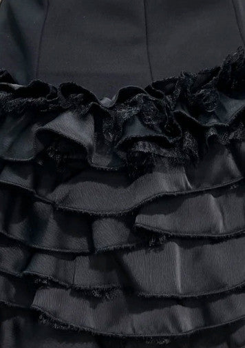 Halter Lace Up Detail Ruffle Dress Black