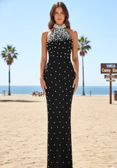 Halter Pearl Maxi Dress Black