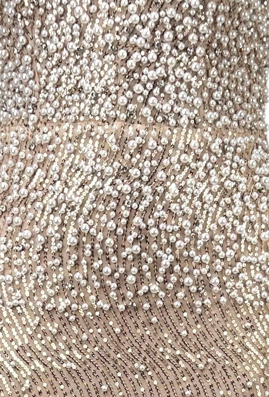 Halter Pearl Sequin Maxi Dress Light Brown
