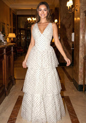 Halter Polka Dot Ruffle Maxi Dress White