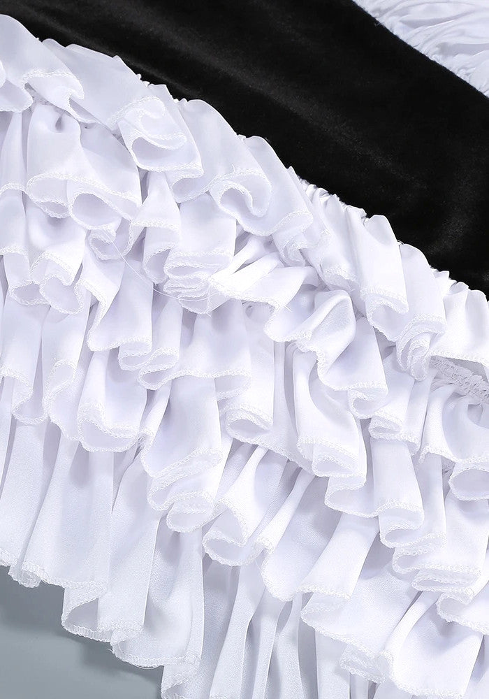 Halter Ruffle Velvet Midi Dress Black White