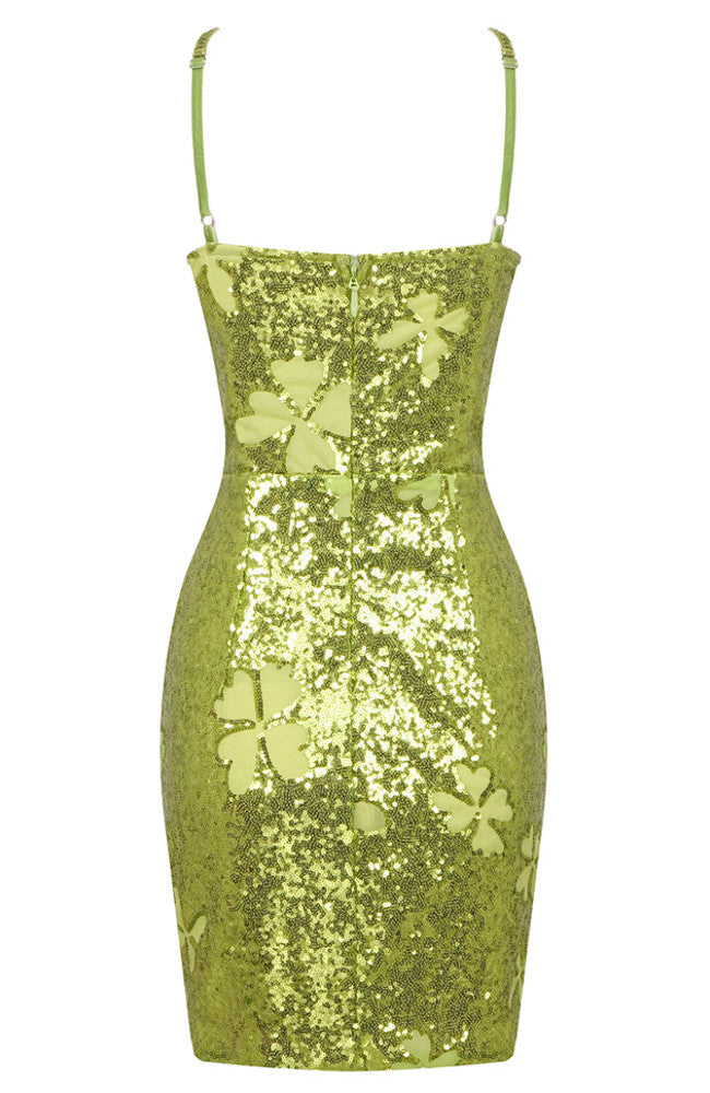 Halter Sequin Butterflies Dress Green