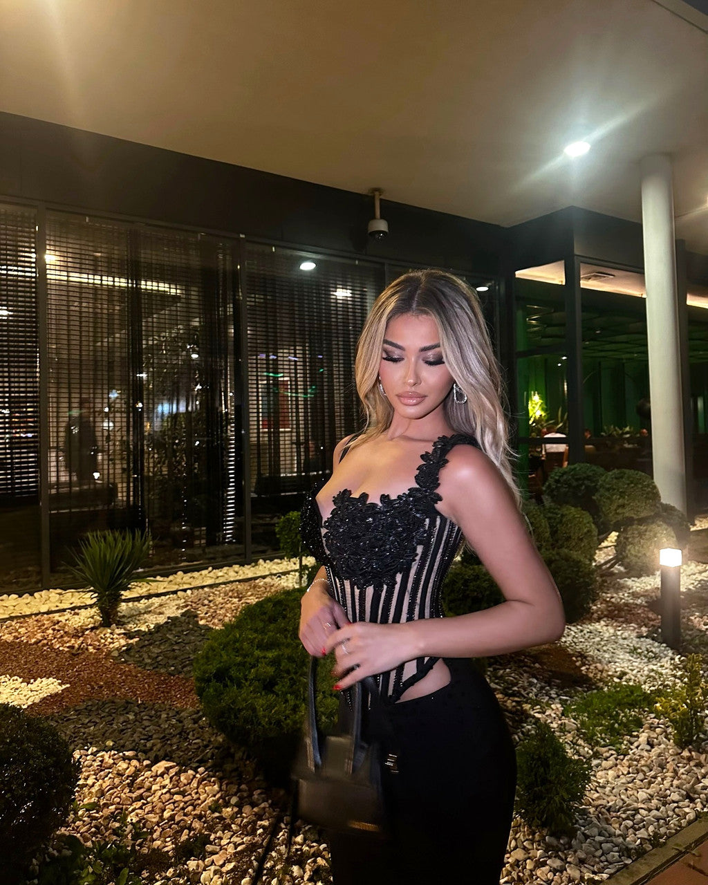 Halter Sequin Floral Corset Maxi Velvet Dress Black