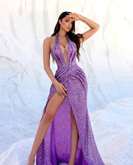 Halter Sequin Maxi Dress Purple