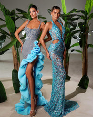 Halter Sequin Maxi Dress Turquoise