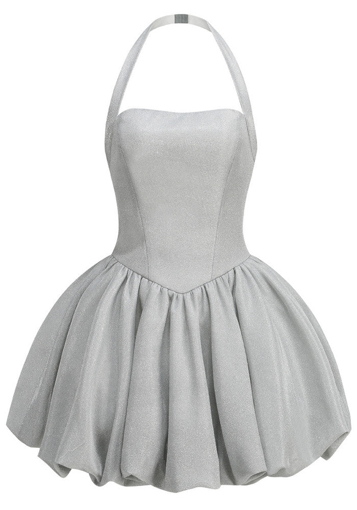 Halter Sparkly Bubble Corset Dress Silver