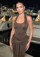 Halter Sparkly Maxi Dress Brown