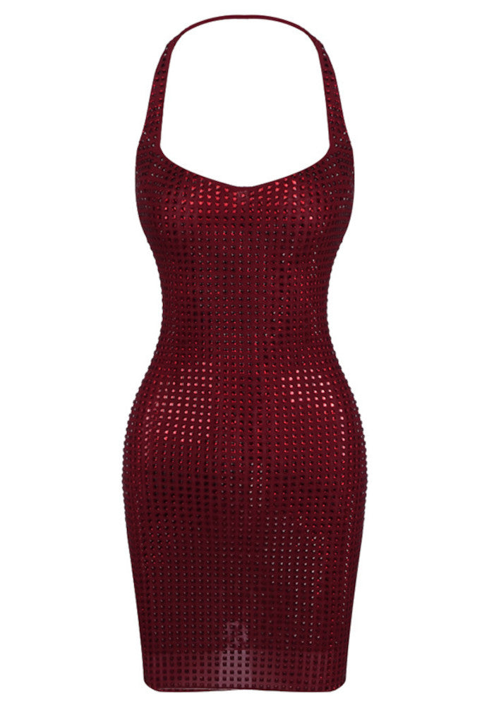 Halter Sparkly Dress Red