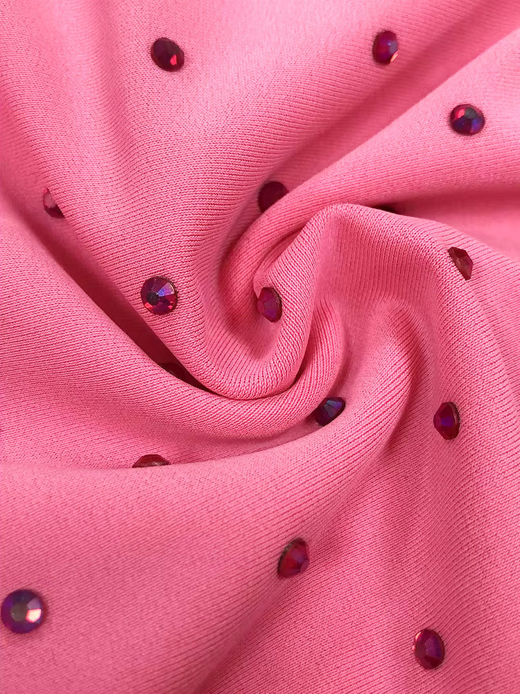 Halter Sparkly Ruched Maxi Two Piece Dress Hot Pink