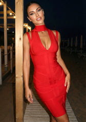 Halter Structured Dress Red