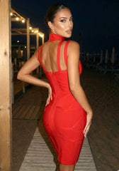 Halter Structured Dress Red