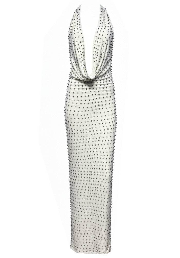 Halter Studded Maxi Dress White