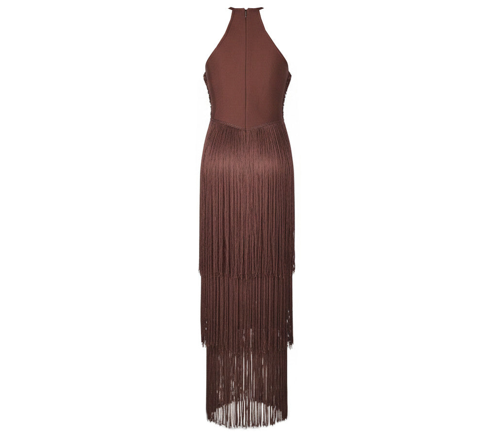 Halter Tassel Maxi Dress Brown