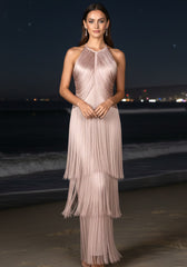 Halter Tassel Maxi Dress Nude Pink