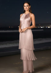 Halter Tassel Maxi Dress Nude Pink