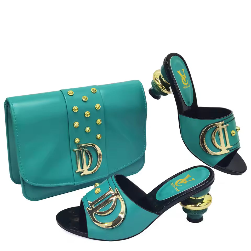 Artificial Leather Round Toe Matching Bags Wedding Shoes