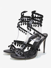 High Heel Sandals Women Open Toe Rhinestones Lace Up Prom shoes