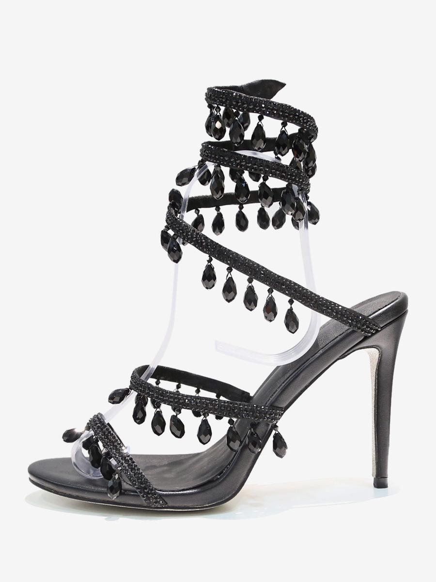 High Heel Sandals Women Open Toe Rhinestones Lace Up Prom shoes