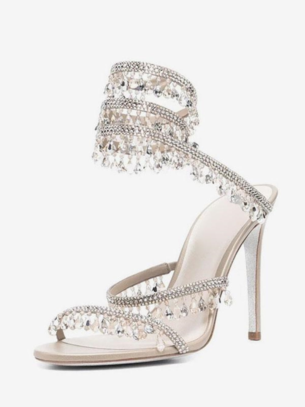 High Heel Sandals Women Open Toe Rhinestones Lace Up Prom shoes