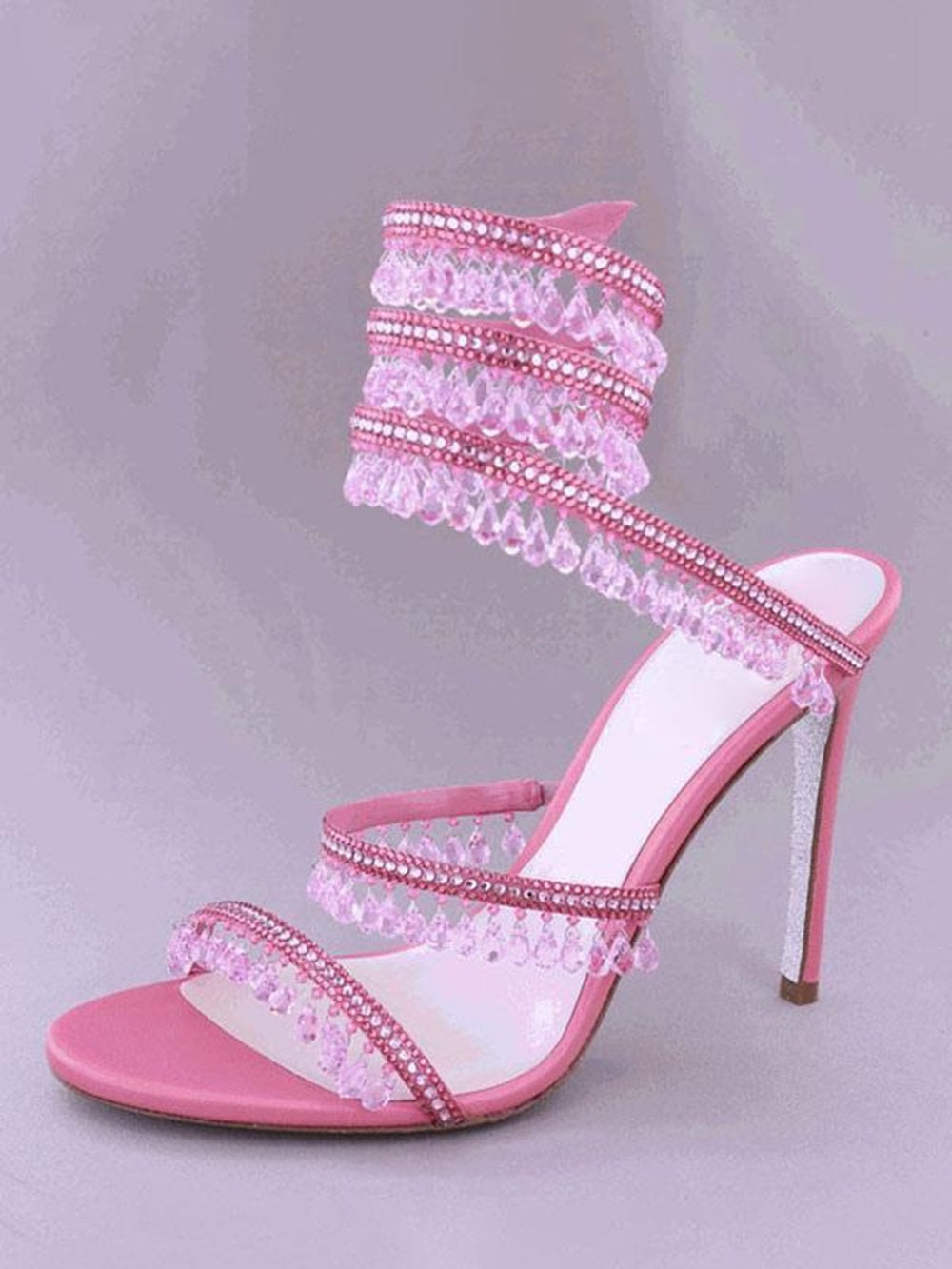 High Heel Sandals Women Open Toe Rhinestones Lace Up Prom shoes