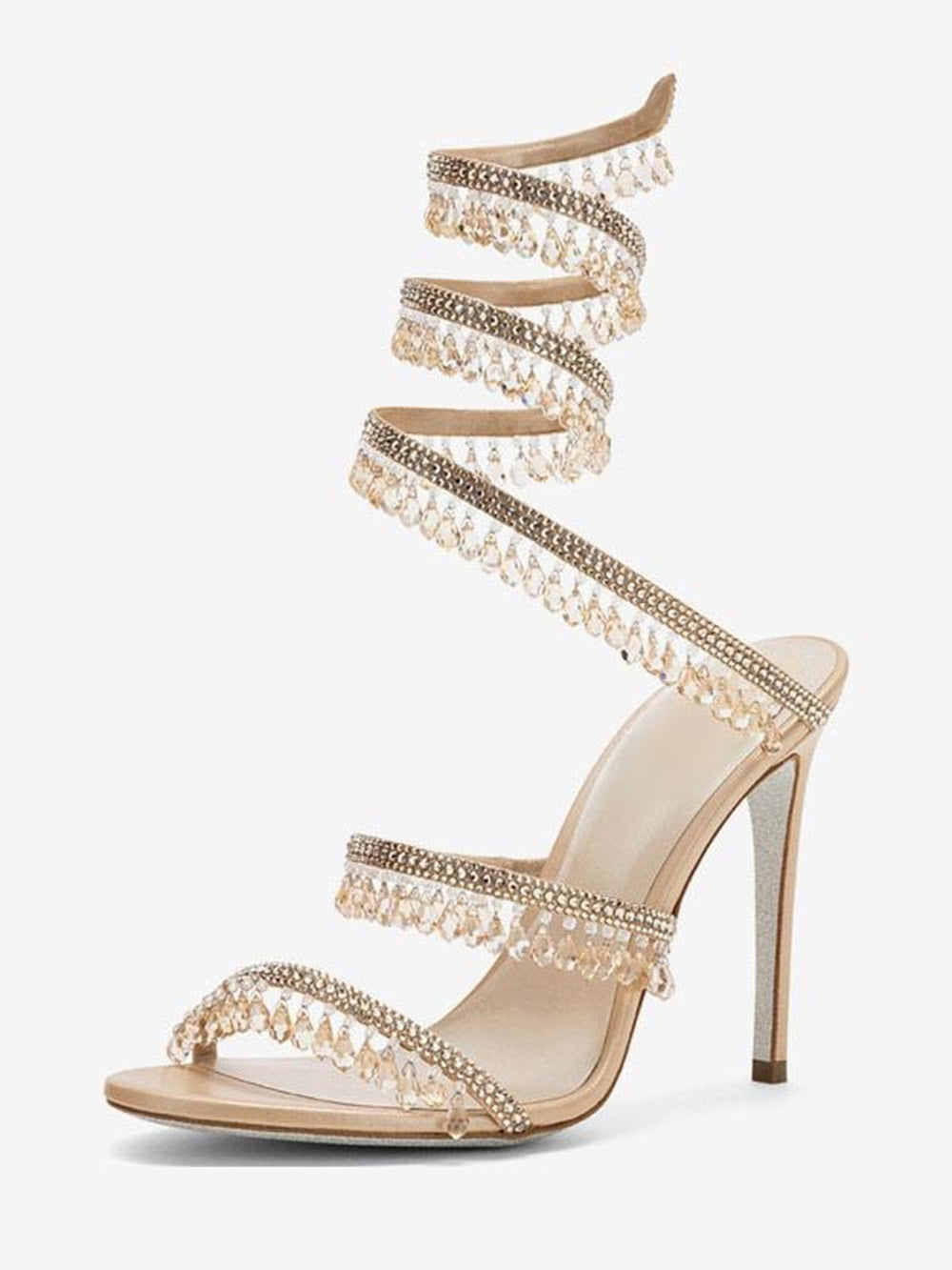 High Heel Sandals Women Open Toe Rhinestones Lace Up Prom shoes