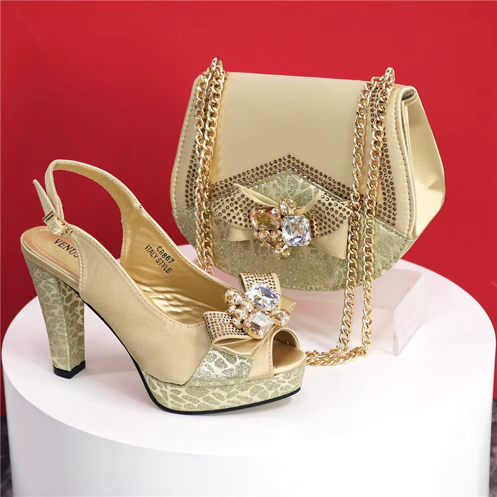 High Heel Wedding Party Bigger Size Design Shoes and Bags Matching Set