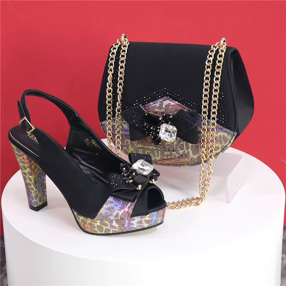 High Heel Wedding Party Bigger Size Design Shoes and Bags Matching Set