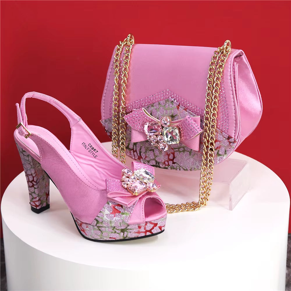 High Heel Wedding Party Bigger Size Design Shoes and Bags Matching Set