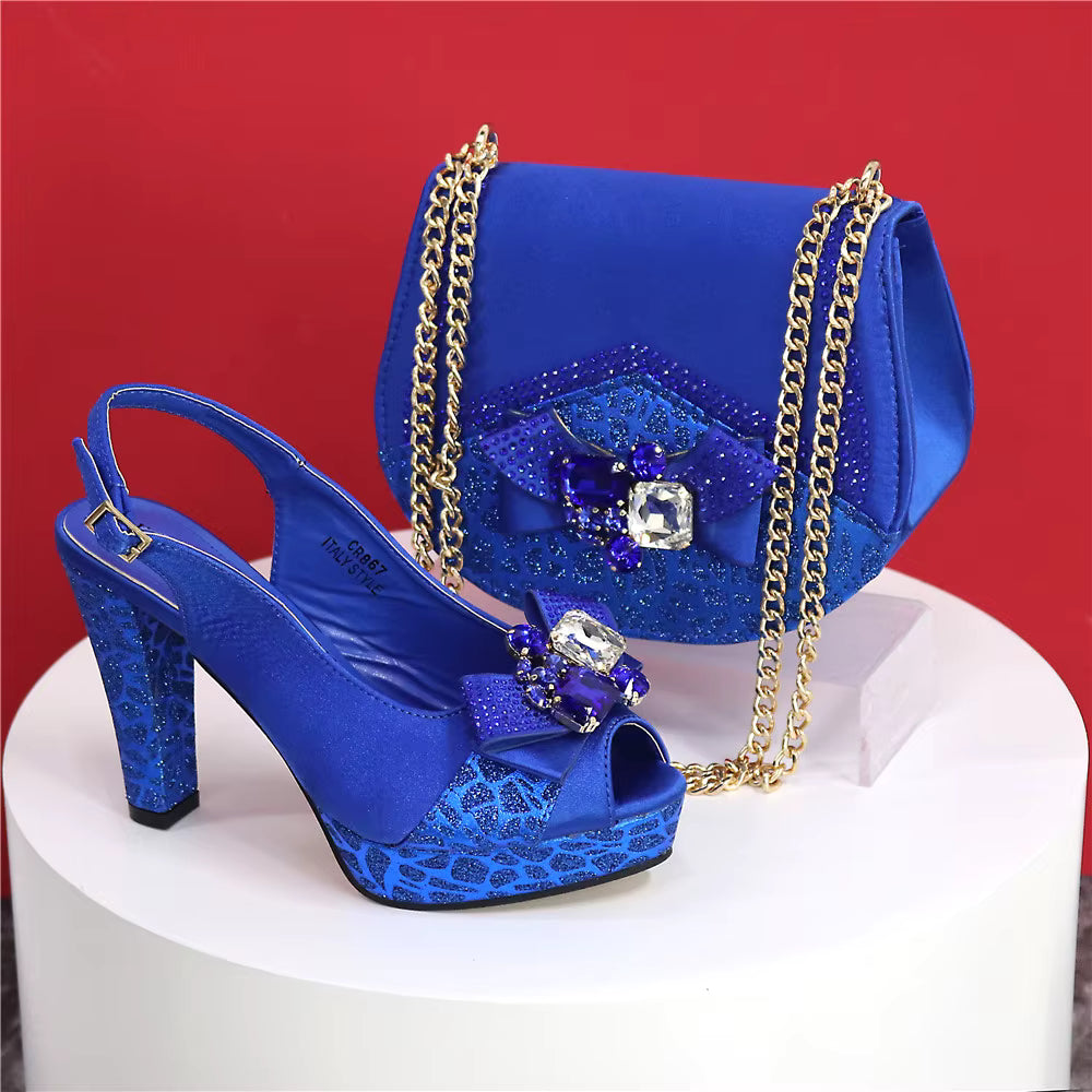 High Heel Wedding Party Bigger Size Design Shoes and Bags Matching Set
