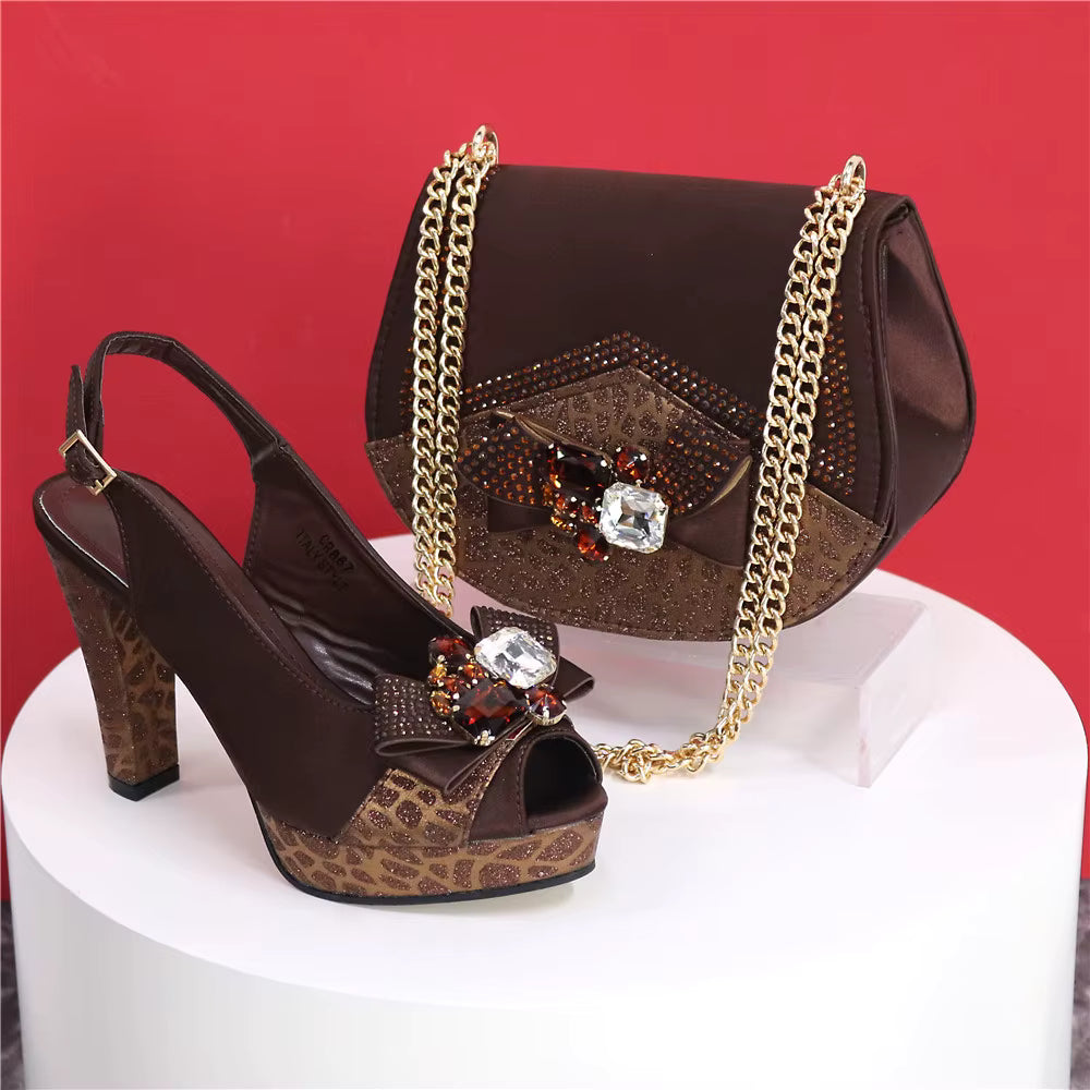 High Heel Wedding Party Bigger Size Design Shoes and Bags Matching Set