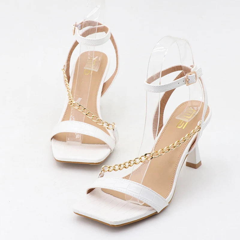 High Heels Rome Sandals Heels Chain Snakeskin Sandals Prom Wedding Shoes