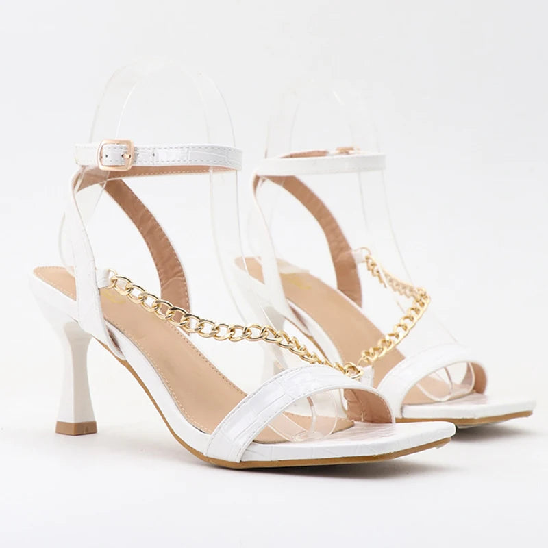 High Heels Rome Sandals Heels Chain Snakeskin Sandals Prom Wedding Shoes
