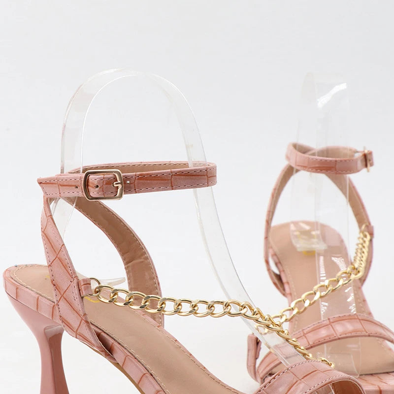 High Heels Rome Sandals Heels Chain Snakeskin Sandals Prom Wedding Shoes
