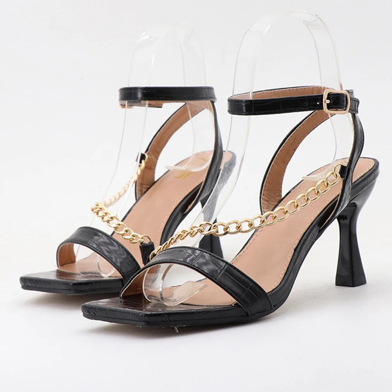 High Heels Rome Sandals Heels Chain Snakeskin Sandals Prom Wedding Shoes