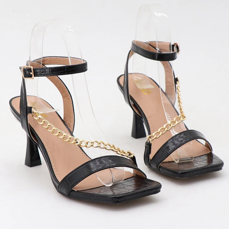 High Heels Rome Sandals Heels Chain Snakeskin Sandals Prom Wedding Shoes