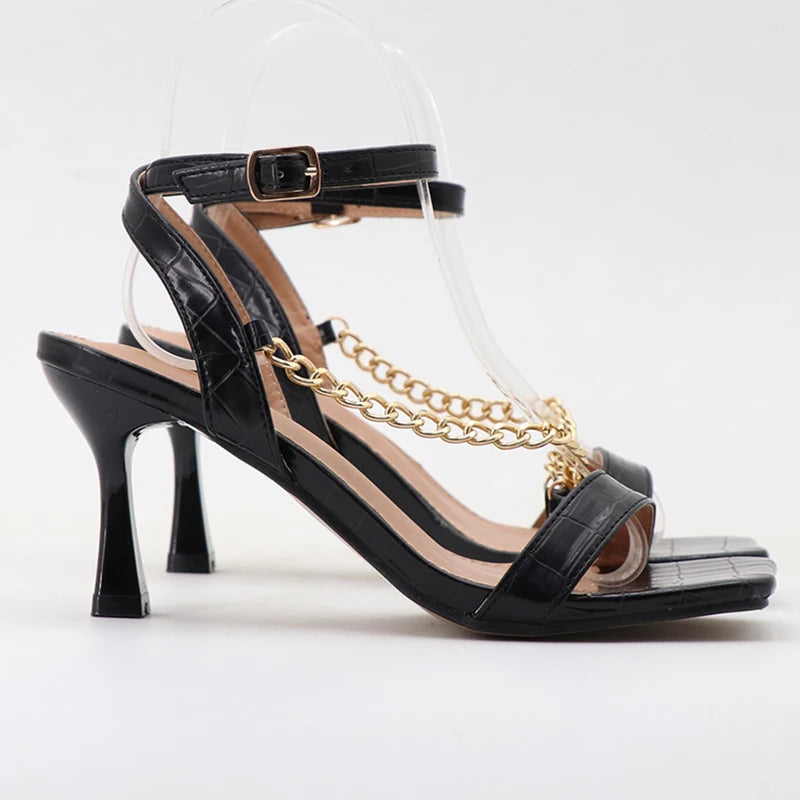 High Heels Rome Sandals Heels Chain Snakeskin Sandals Prom Wedding Shoes