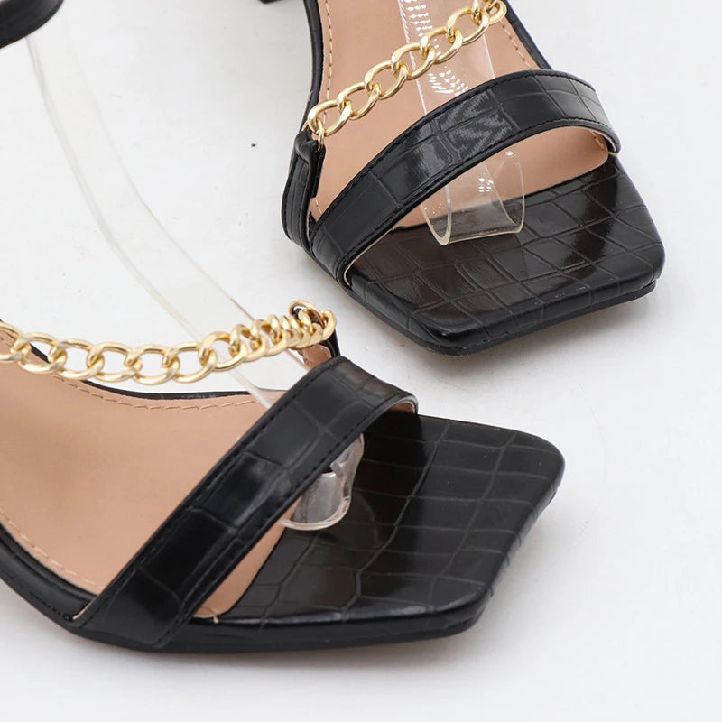 High Heels Rome Sandals Heels Chain Snakeskin Sandals Prom Wedding Shoes