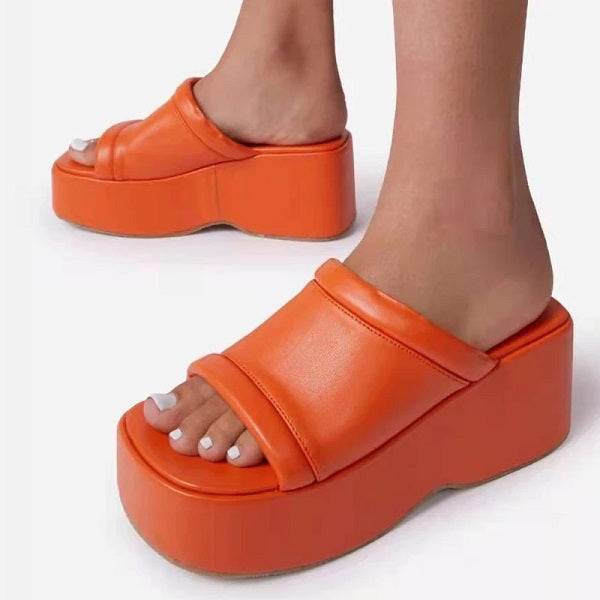 High Heels Slippers Thick Sole Peep Toe Slides